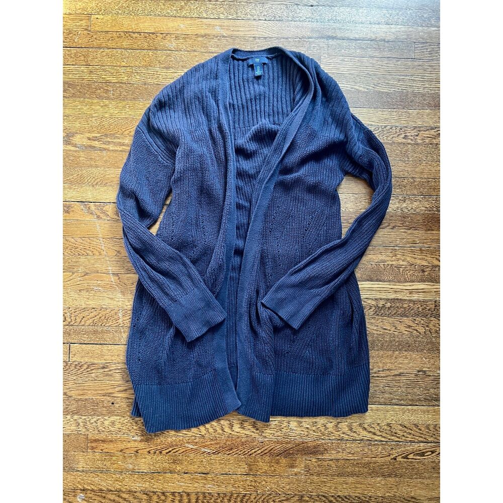 Gap Women's Navy Blue 100% Cotton Natural Fibers Long‎ Open Cardigan Size L
